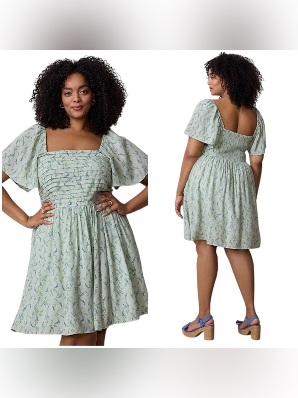 LC Lauren Conrad Pleated Bodice Floral Mini Dress Mint Green Plus Size XXL NWT
